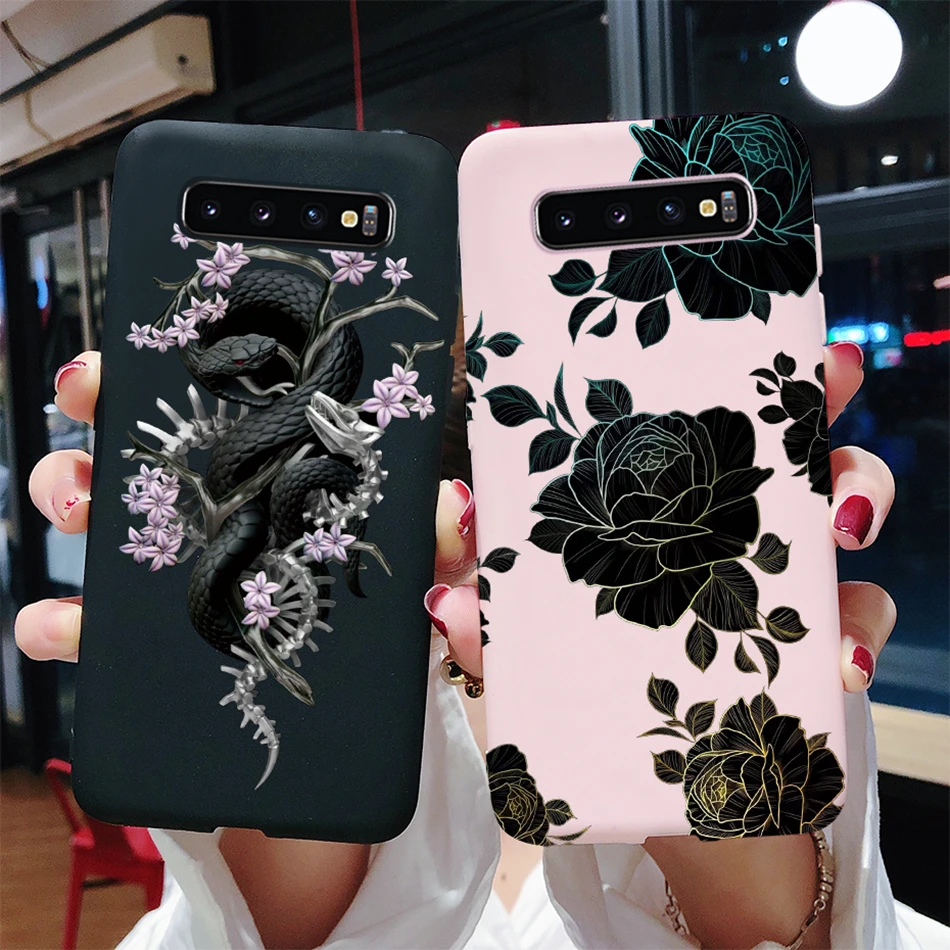 Чехол для Samsung Galaxy S10 Plus S10e, чехол с черной змеей, драконом, мягкая задняя защита из ТПУ, тонкий чехол для GalaxyS10 S10Plus, чехол