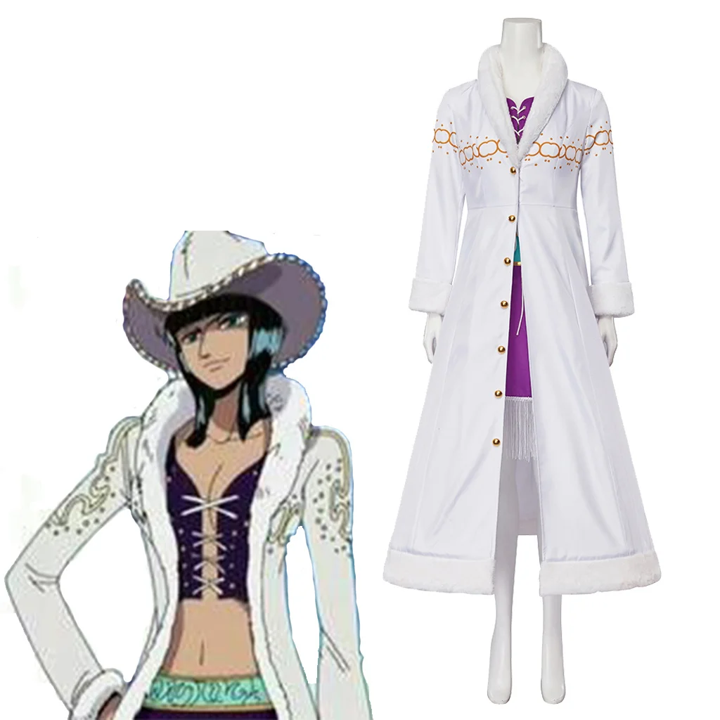 

Miss Allsunday Nico Robin Cosplay Outfits Fantasia Anime Nico Robin Costume White Coat With Dress Set Halloween Carnival Suit