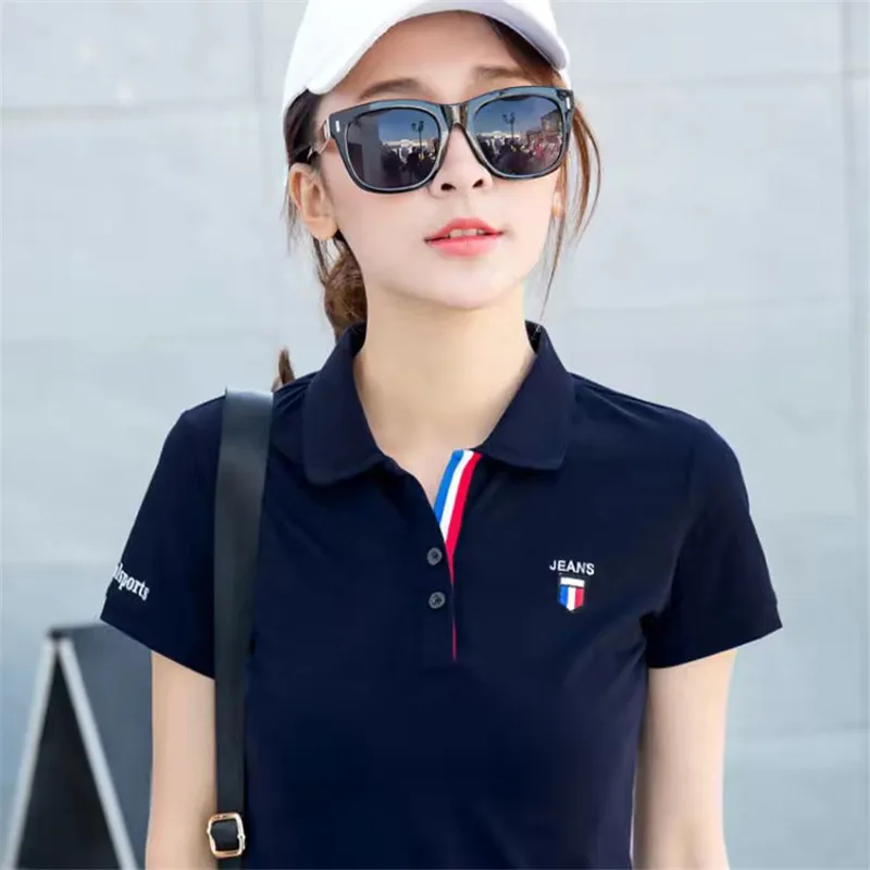 Korea Women Short Sleeve Golf T-shirt Summer Fashion Embroidery Golf Polo Shirt Loose Lapel Sports Ladies Golf Tees Tennis Tops