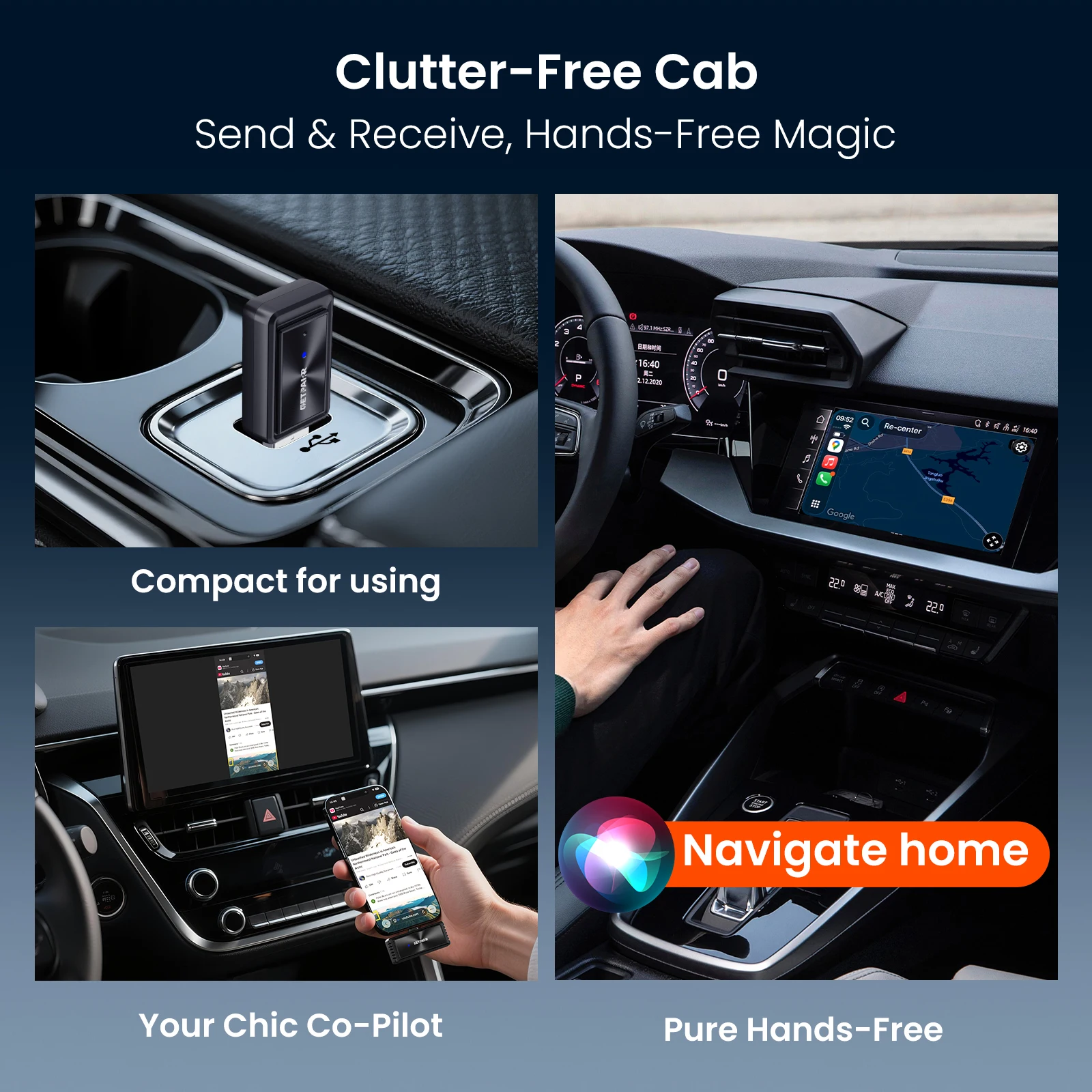GetPairr 2in1 Беспроводное зеркало для CarPlay и экрана телефона CarPlay Зеркало для телефона в автомобильный экран DP Зеркальное аудио синхронизация для VW (art.: 3920d45f8bcac) - 3920d45f8bcac