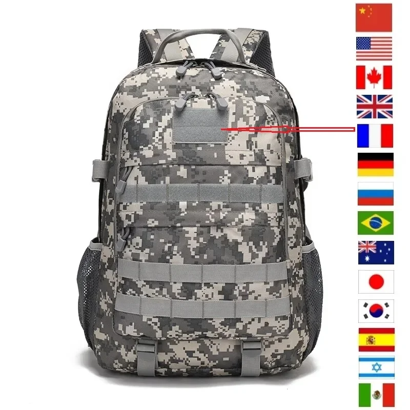 

Тактический рюкзак для мужчин, Вместительная дорожная сумка для ноутбука, кемпинга, камуфляжный уличный походный ранец с липучкой и флагом