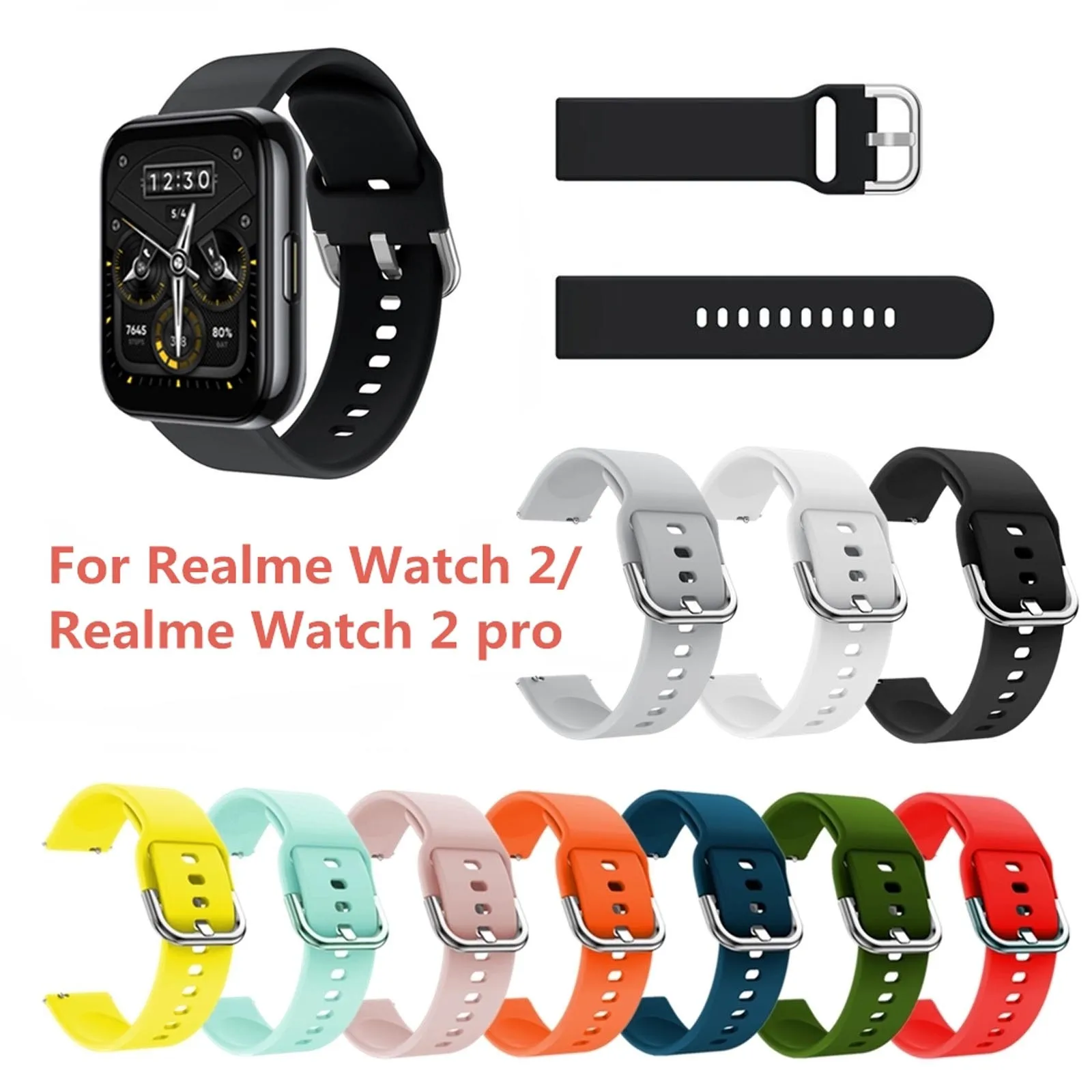 

2022 New Fashion Colorful Accessories For RealmeWatch 2/2 Pro Fashionable Monochrome Silicone Replacement Watch Strap