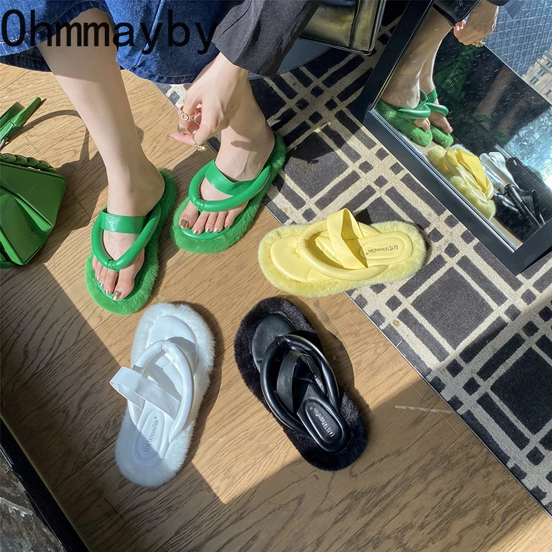 

Сланцы женские с мехом, повседневные шлепанцы на плоской подошве, без застежки, пляжная обувь для улицы, летние Тапочки