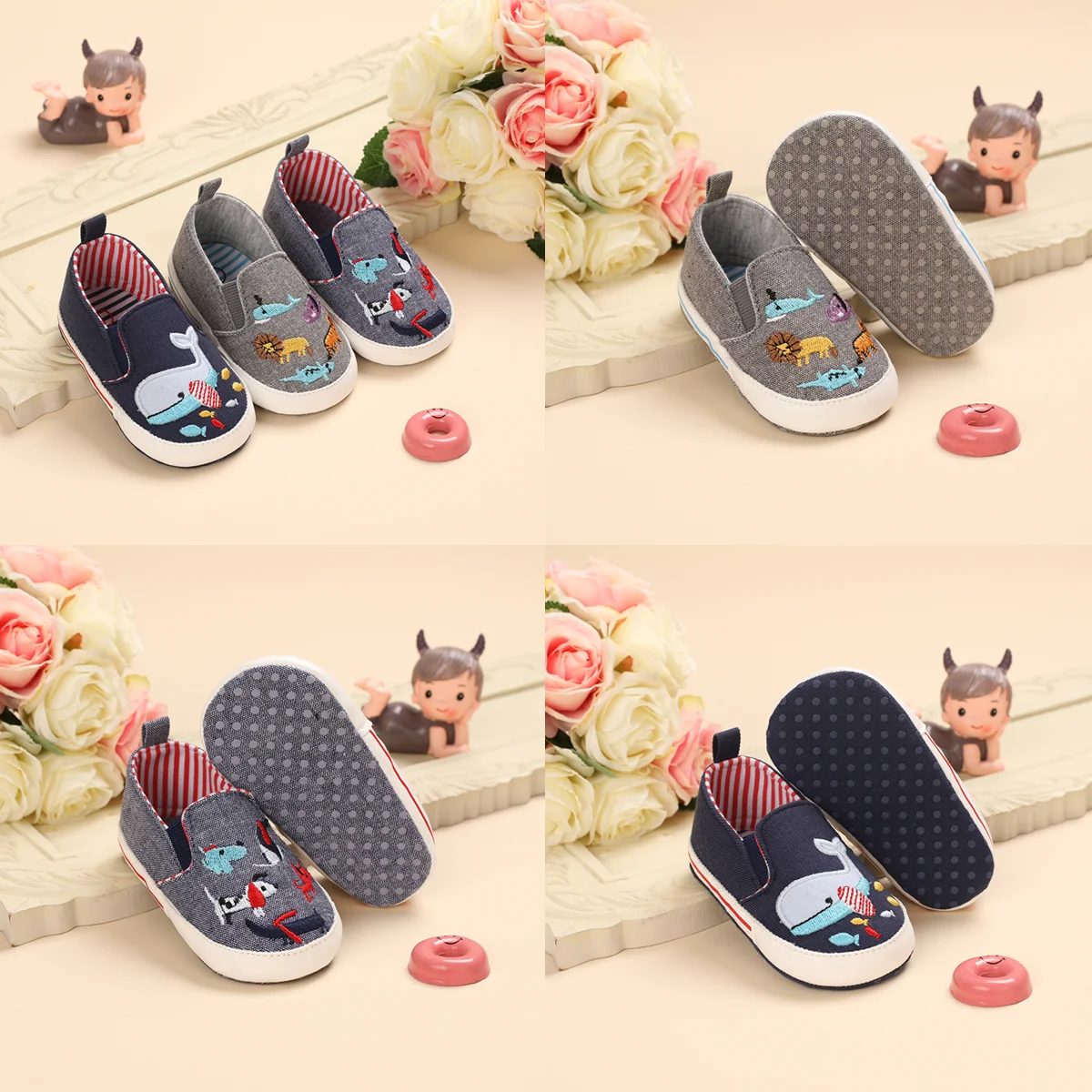 Newborn baby shoes boys and girls fashion canvas cartoon casual walking shoes First Walker soft-soled non-slip toddler shoes summer newborn baby fashion canvas comfortable soft soled baby shoes boys and girls baby shoes cotton soled breathable sandals