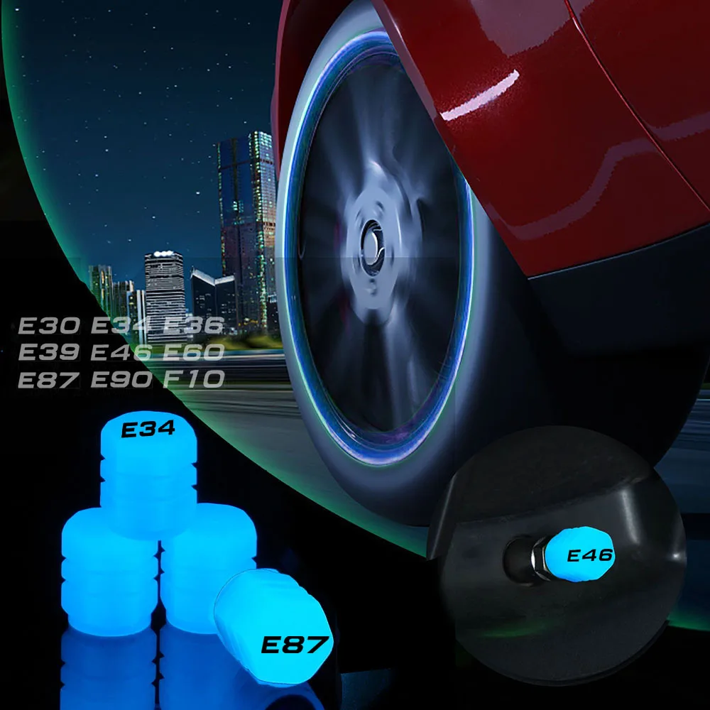

For BMW E Series E30 E34 E36 E39 E46 E60 E87 E90 F10 Lettering Logo 5pcs Luminous Valve Tire Caps Glowing Cover Car