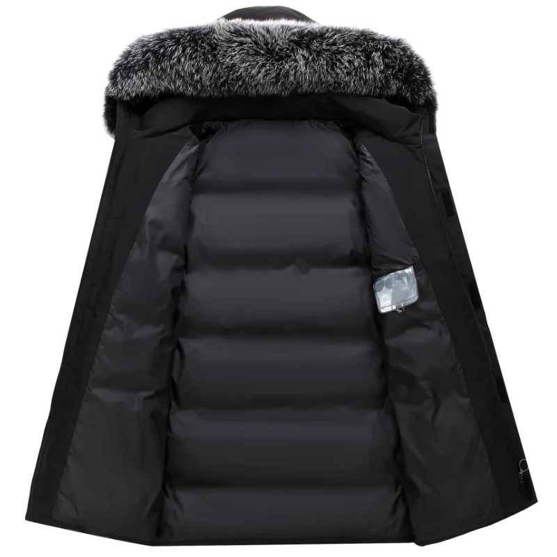 Down Jacket Men's Medium and Long Section 2022 New Hooded Big Fur Collar Fashion Winter Thickening Men's Jacket Trendy Men