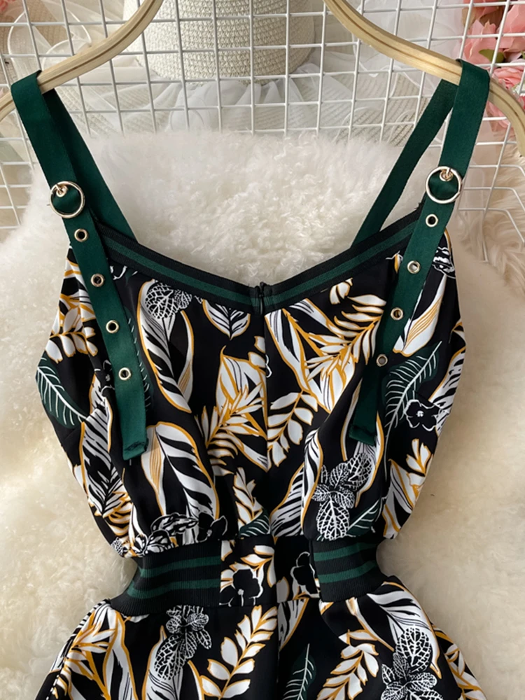 New Women Fashion Printed Sleeveless Jumpsuit Wide Leg Pants Elastic Waist Backless Female Casual Holiday Jumpsuits