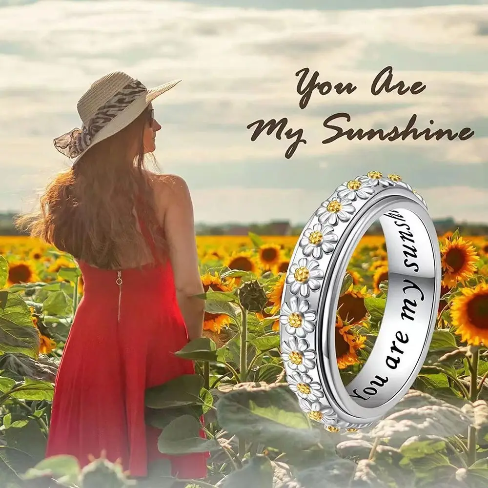 

Diamond Fashion Jewelry Love Gift Daisy Rotating Ring Decorative Accessories Finger Ring Delicate Zircon Flower Ring