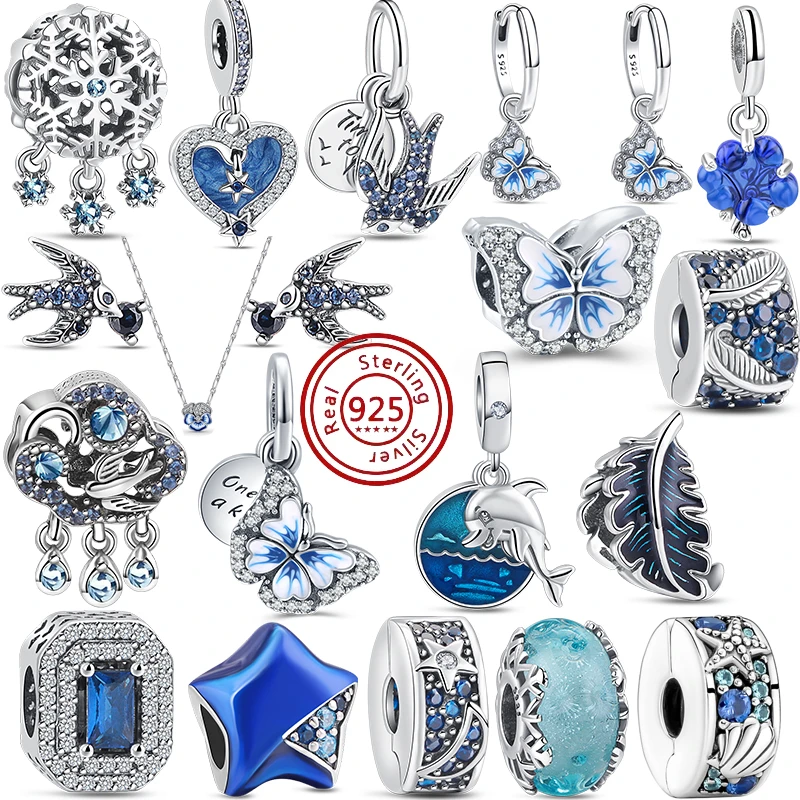 

Hot Sale 925 Sterling Silver Bead Blue Swallow Feather Star Moon Butterfly Charm Fit Original Pandora Bracelet Women DIY Jewelry