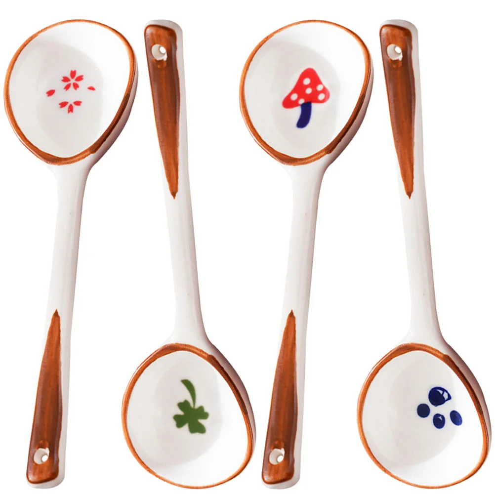 

4Pcs Decorative Ceramic Small Household Bulk Spoon Ramen Soup Spoon Soup Spoons Ceramic Soup Spoon for Restaurant Kitchen Hotel