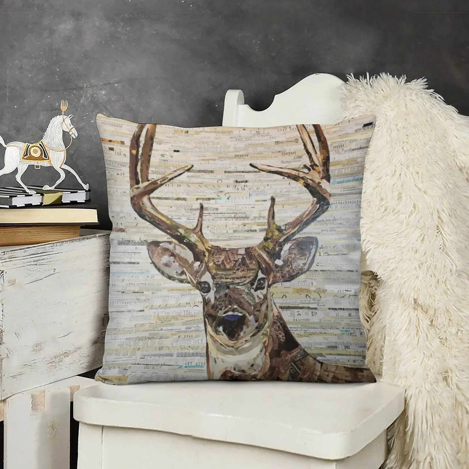 Коллаж Whitetail Deer /Buck от C.E. Белые декоративные подушки рождественские украшения 2025