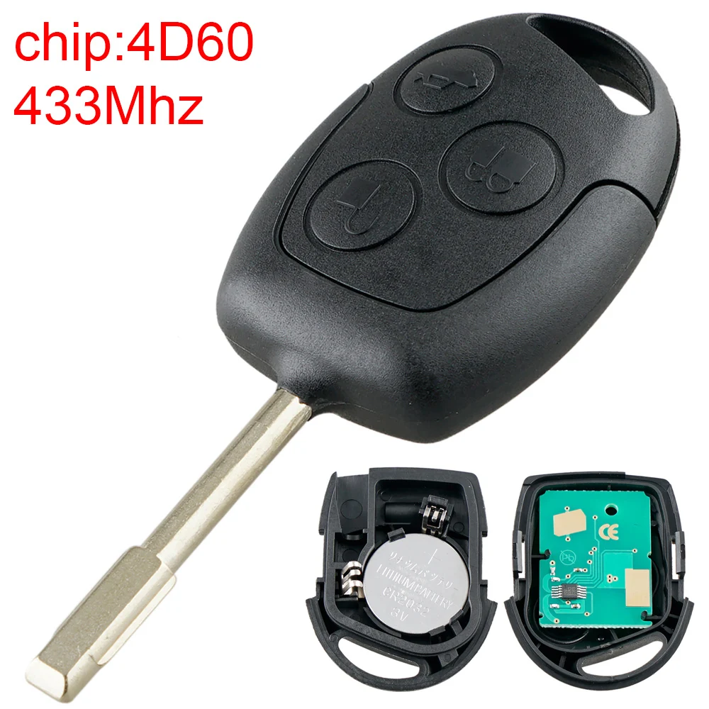 

433Mhz 3 Buttons Car Remote Key Case with 4D60 Chip and FO21 Blade Replacement for Ford Fusion Focus Mondeo Fiesta Galaxy
