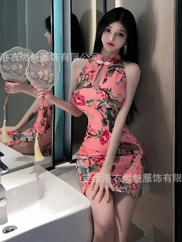 Мини-платье женское розовое с разрезом без рукавов D8WR