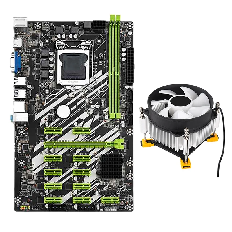 

B250 BTC Mining Motherboard with CPU Cooling Fan 12 PCI-E Graphics Card Slots LGA1151 DDR4 ECC RAM SATA3.0 USB3.0
