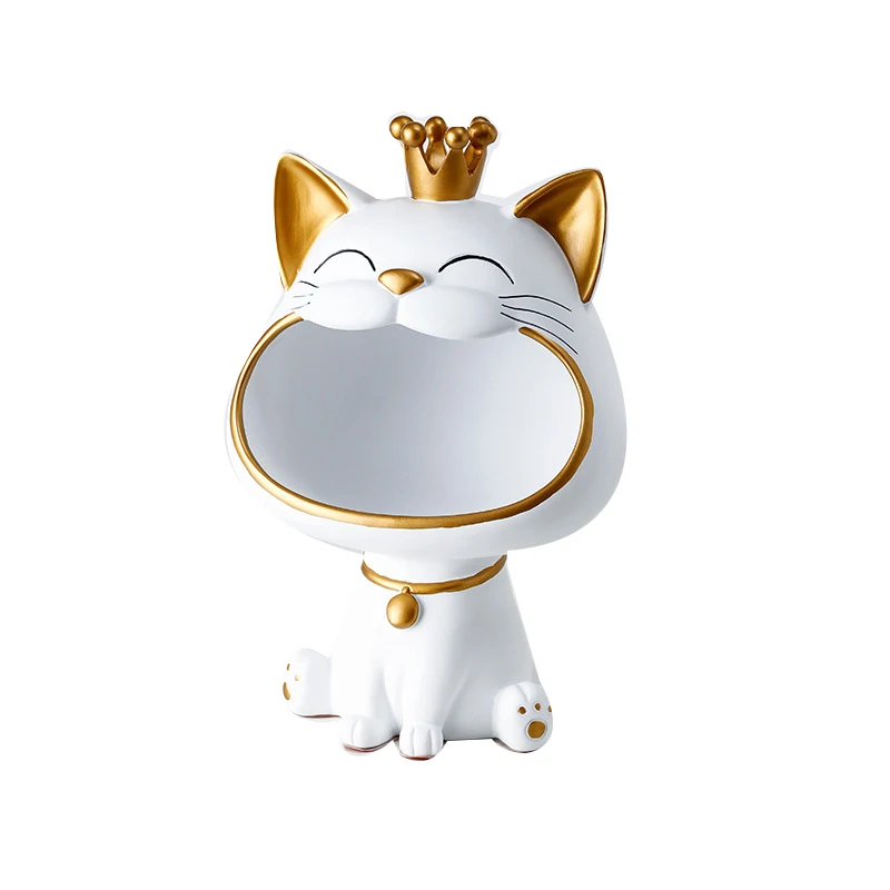 

Lucky Cat Statue Sculpture Table Decoration Figurine Sundries Storage Box Modern Living Room Desk Home Decor-White