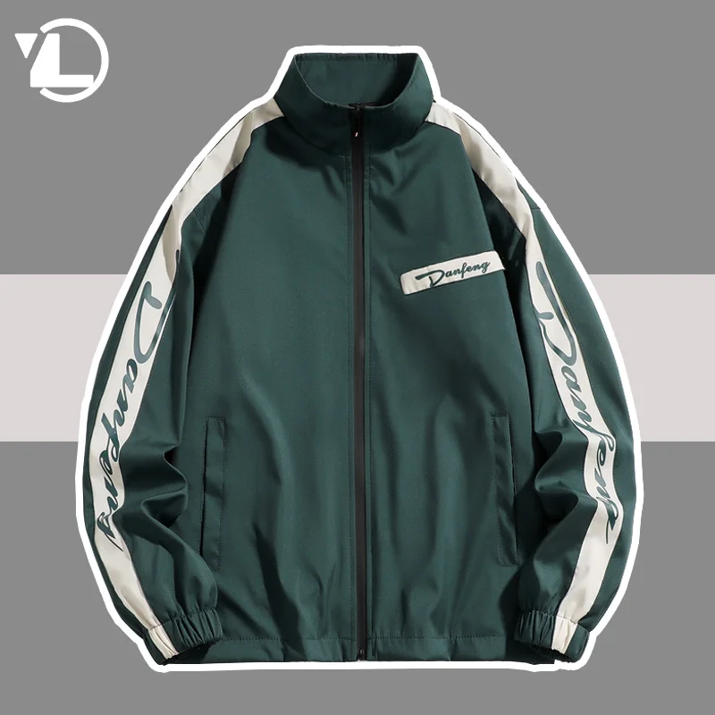 

Spring Jacket Men Patchwork Stand Collar Windbreaker Color Block Coat College Casual Loose Jackets Couple Hip Hop Autumn 2023