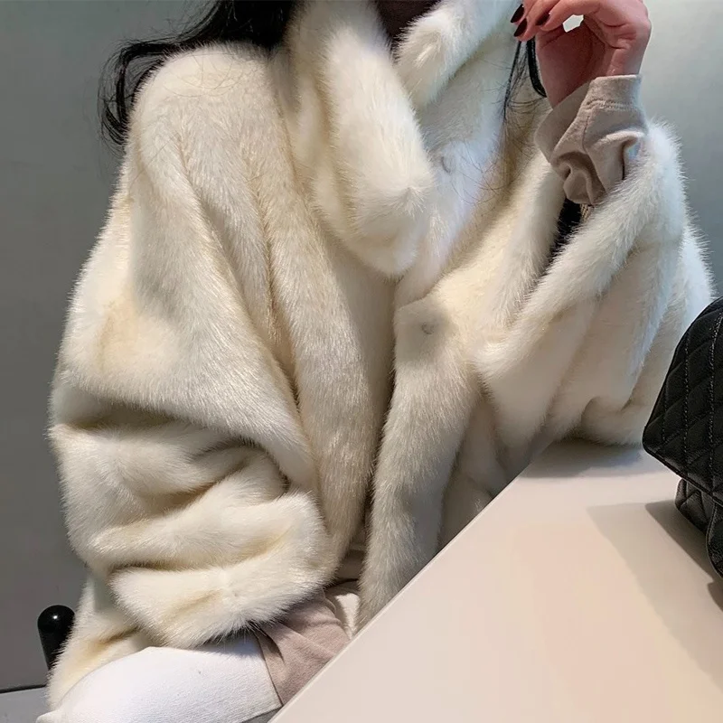 Women's 2021 Temperament Elegant Lapel Slotted Loose Pockets Warm Mink Imitation Fur Korea Autumn and Winter Fashion Jacket