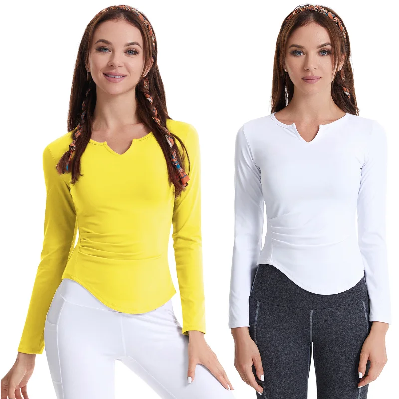 Women's yoga clothes new Fashion V Neck Long Sleeve Sportswear Breathable Workout clothes Outdoor Training Running Tight Tops