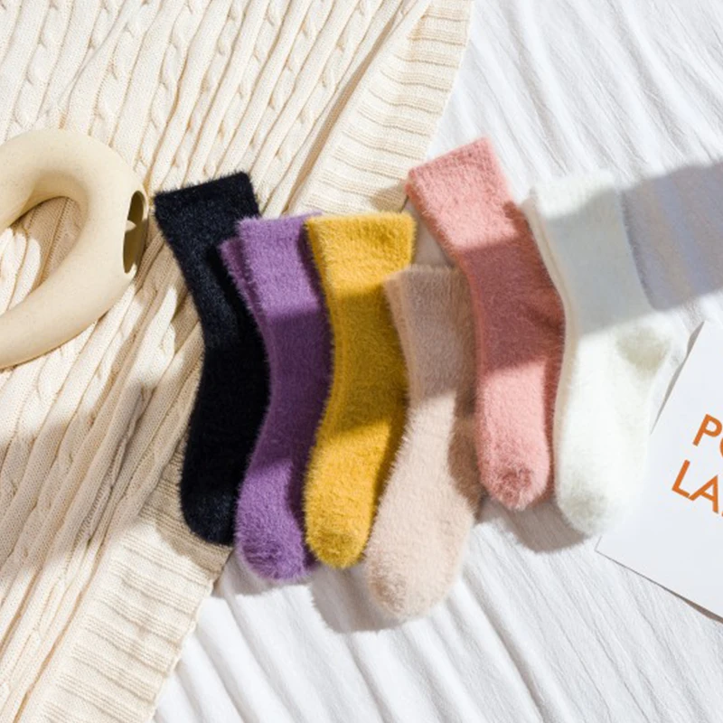 

1pairs Winter Warmer Thicken Thermal Wool Cashmere Snow Socks Floor Sleeping Socks Sleeping Socks For Women Men White Stockings