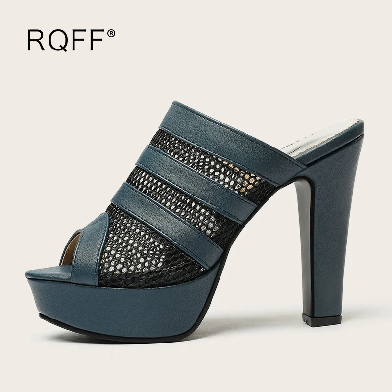 Женские туфли ручной работы черные желтые без задника на очень высоком каблуке с