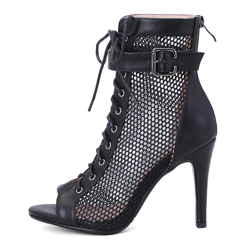 SWDZM Sexy stilettos Women Latin Dance Shoes High Heels Mesh Boots Ladies Women Party Dance Boots Salsa Dancing Shoes Ballroom