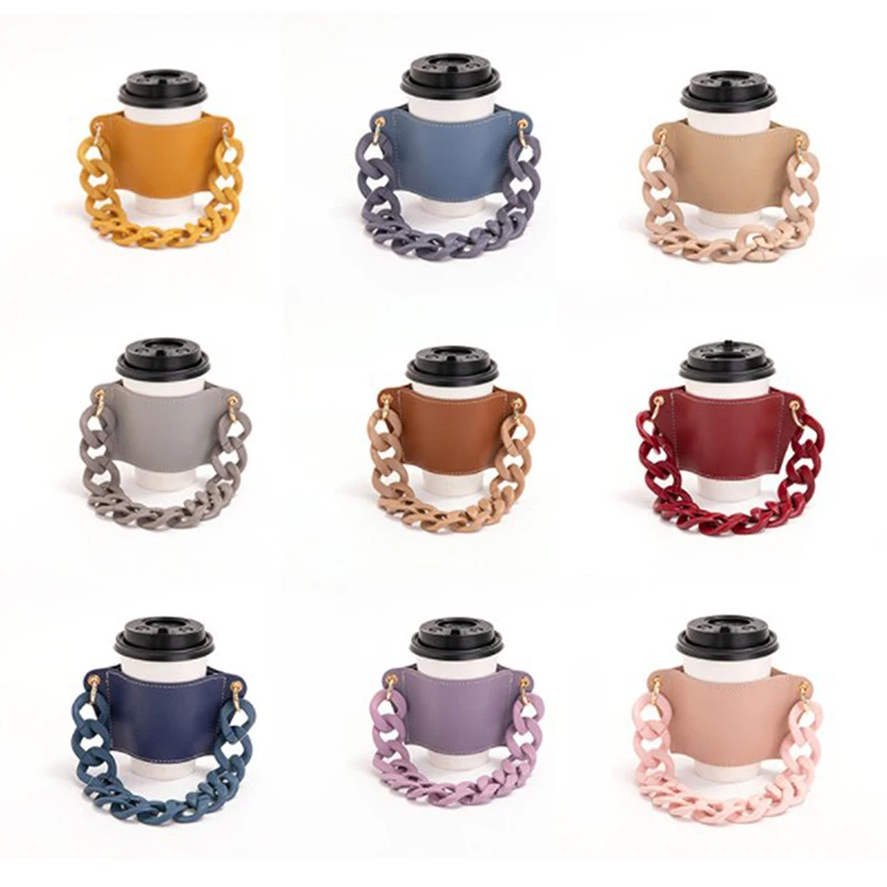 For Travel PU Leather Cup Holder Portable Glass Bottle Leather Case Eco-friendly Coffee Cup Bag Detachable Chain Bottle Cover