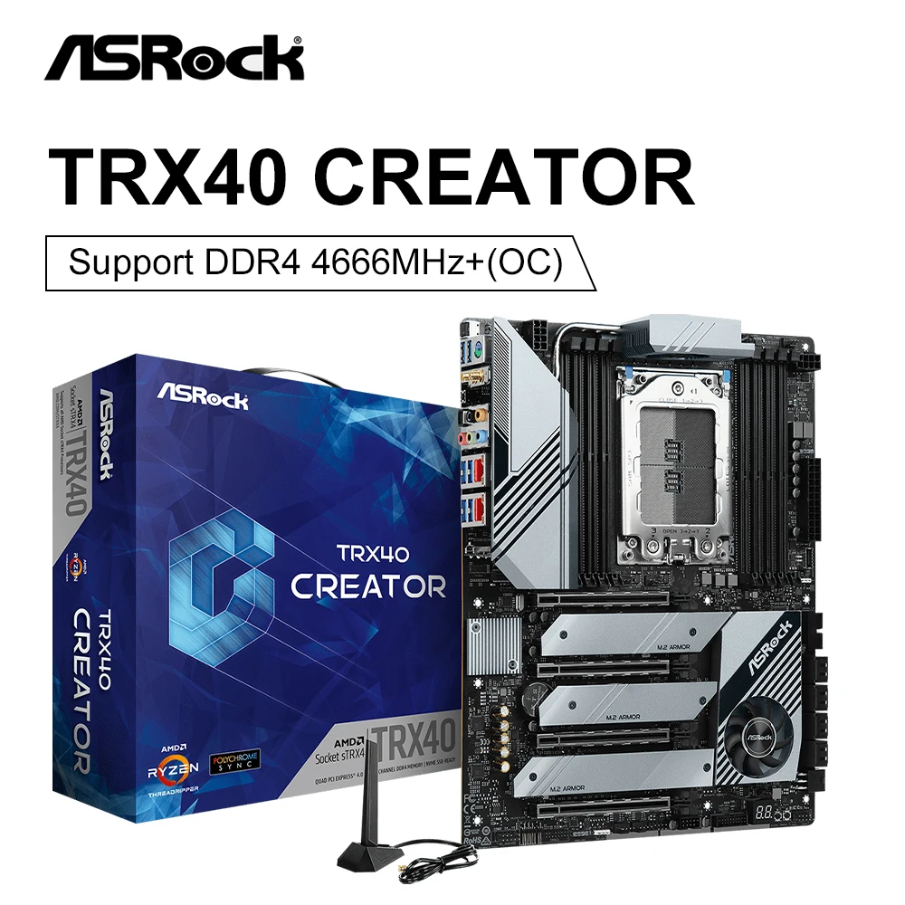 

ASRock Creator TRX40 Socket sTRX4 Motherboard 3960X/3970X3990X DDR4 M.2 SATAIII USB3.1 256GB IAMD TRX40 Desktop TRX40 Placa-Mãe