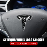 real carbon fiber car steering wheel emblem badge center logo sticker decal for tesla model 3 y x s auto interior accessories