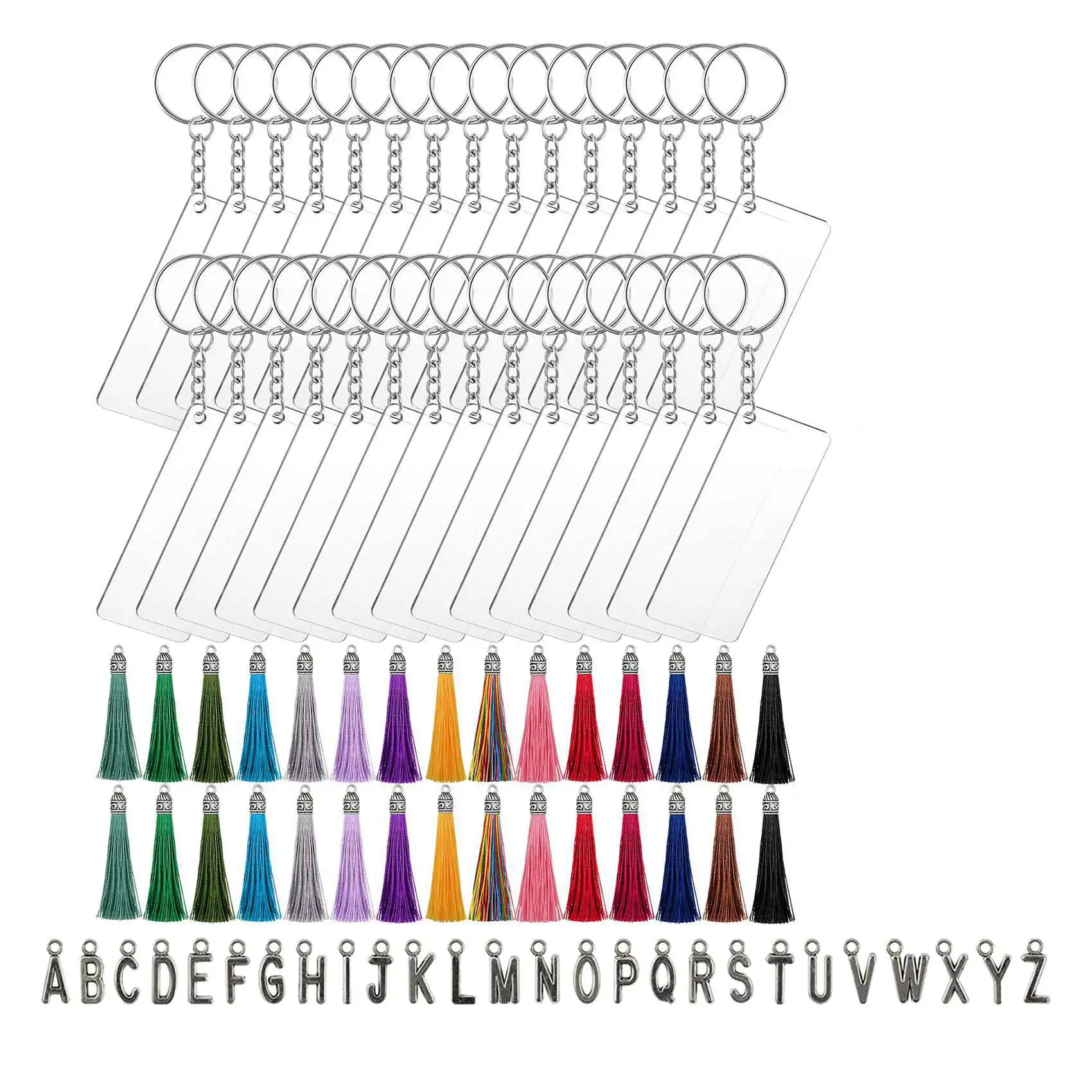 

Набор пустых акриловых брелоков для ключей, прямоугольные диски-украшения, Красочные кисточки для украшения поделок и поделок своими рукам...