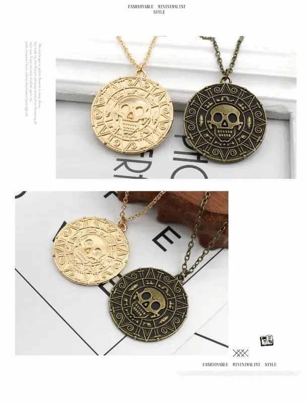 

Кулон в виде черепа из пиратов Карибского золота, серебра и бронзы, классический винтажный золотистый медальон в виде монеты, мужские ювелирные аксессуары