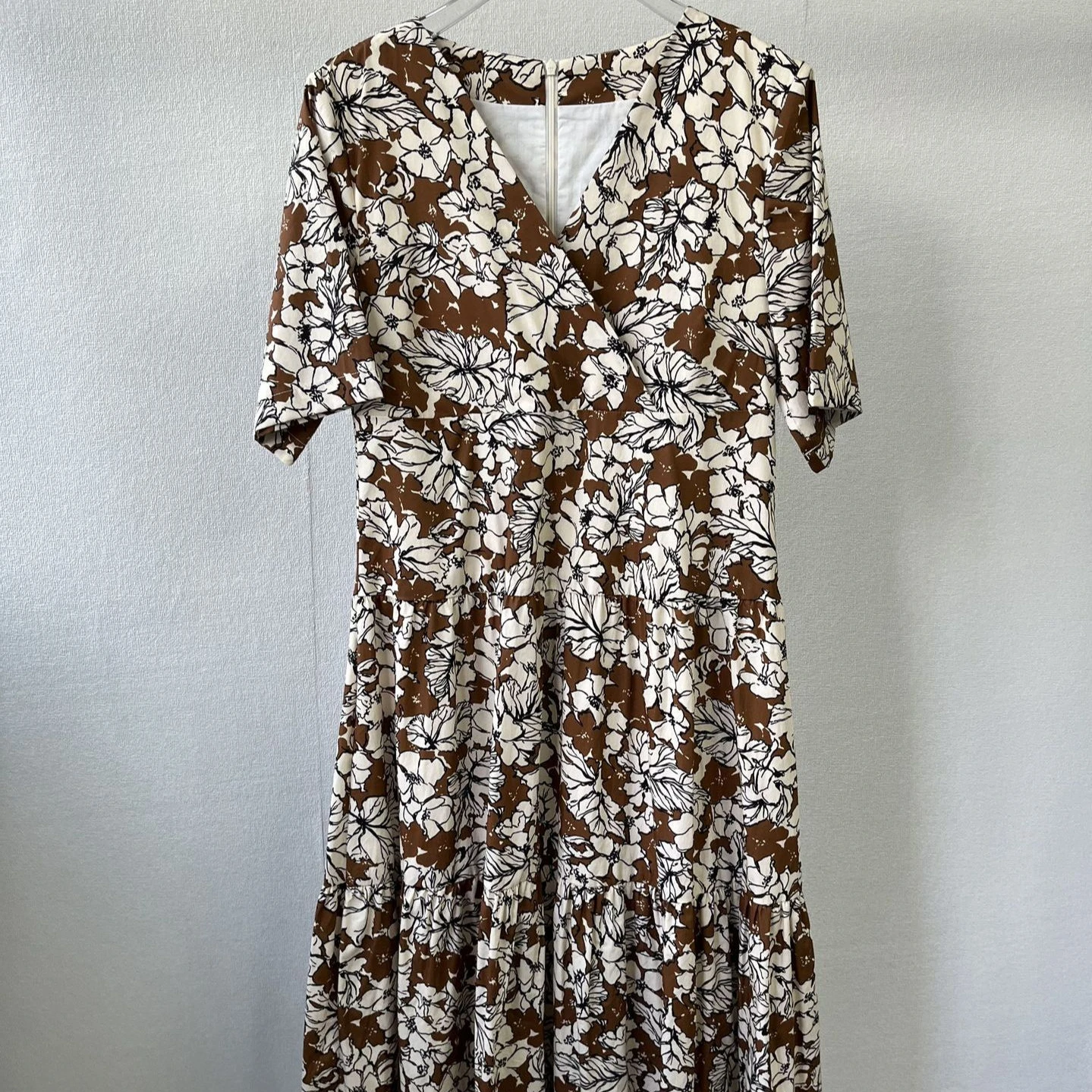 

2022 Summer Women's Floral Leaves Print Robe Cotton V-neck Short Sleeve Vintage Ladies Midi Dresses