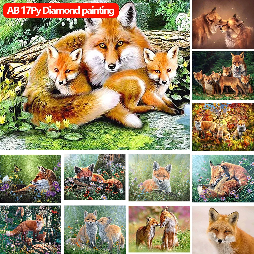 

AB 5D Diamond Painting Sweet Cute Fox Flower Landscape Mosaic Rhinestone Embroidery DIY Full Round Square Drill Cross Stitch