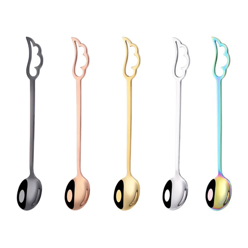 

Stainless Steel Spoons Lovely Wing Shape Coffee Cup Spoon Ice Cream Dessert Teaspoon Creative Hanging Scoop Tableware