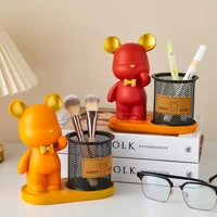 bear resin pen holder desk accessories school supplies childrens room decoration nordic home decor miniatures indoor figuri