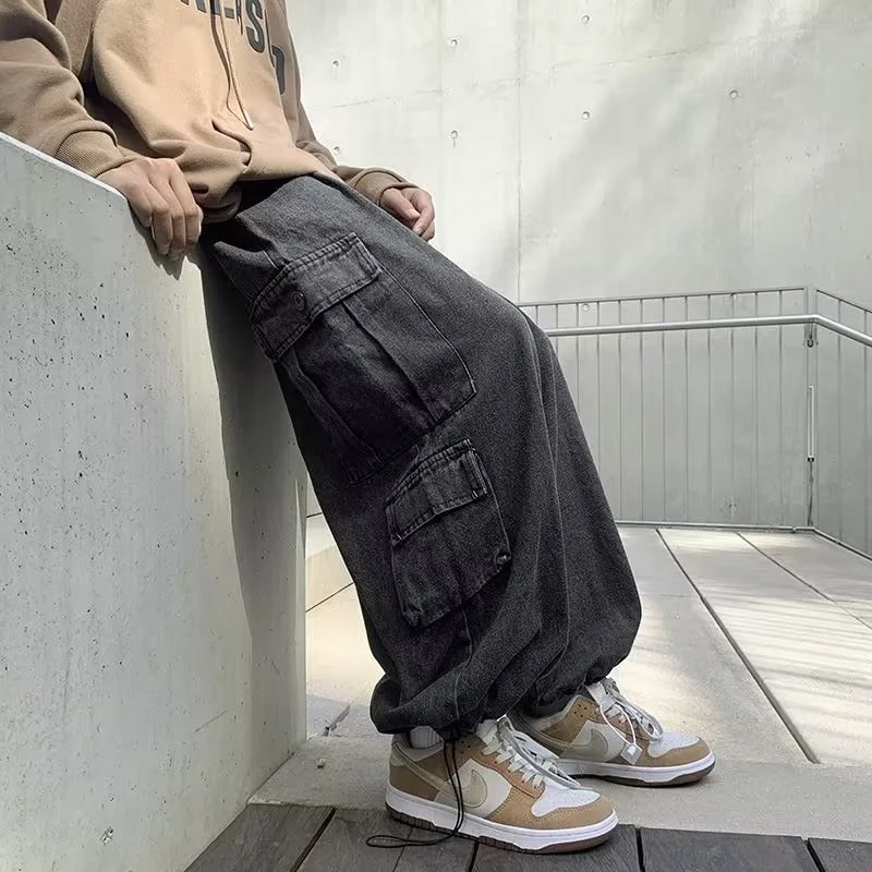 Blue High Waist Women Jeans American Vintage Hip-Hop Denim Trouser Buttons Design Straight Summer NEW Mom Denim Wide Leg Pants