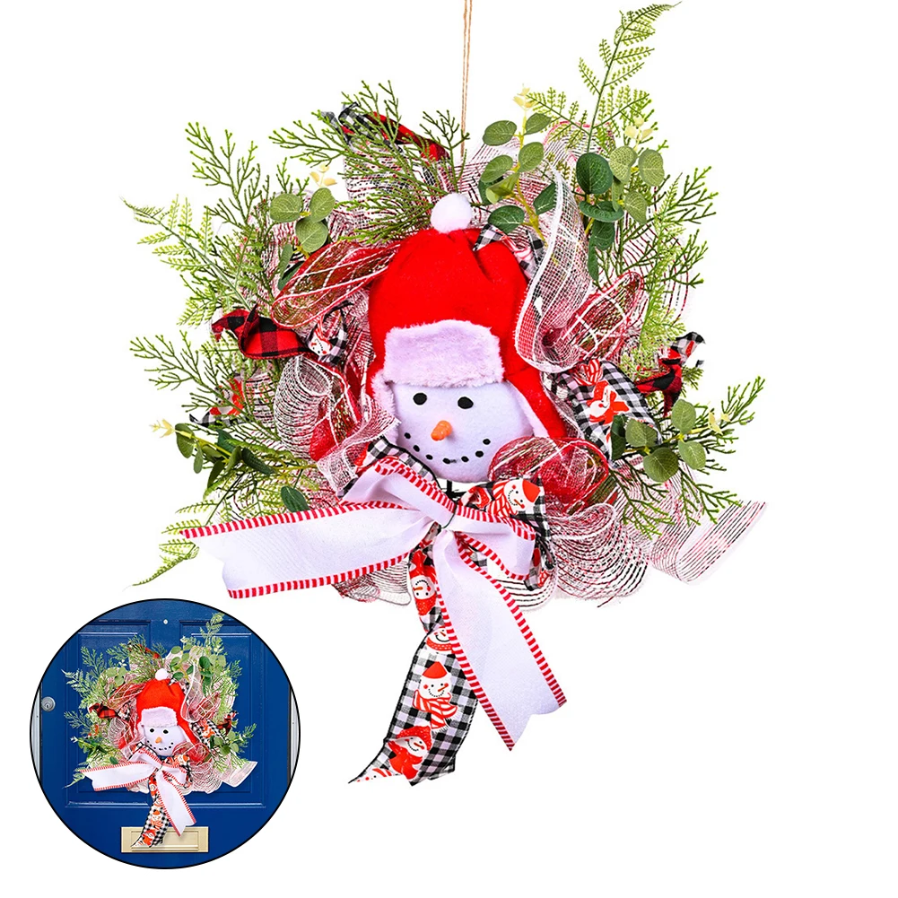

Xmas Snowman Wreath Spring Artificial Flower Garland Front Door Wall Decorations New Year Door Wall Party Decoration 2022