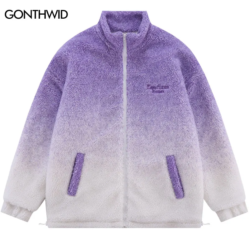 

Winter Men Fleece Parkas Jacket Streetwear Hip Hop Gradient Thick Warm Fuzzy Fluffy Padded Coats Harajuku Casual Plush Jackets