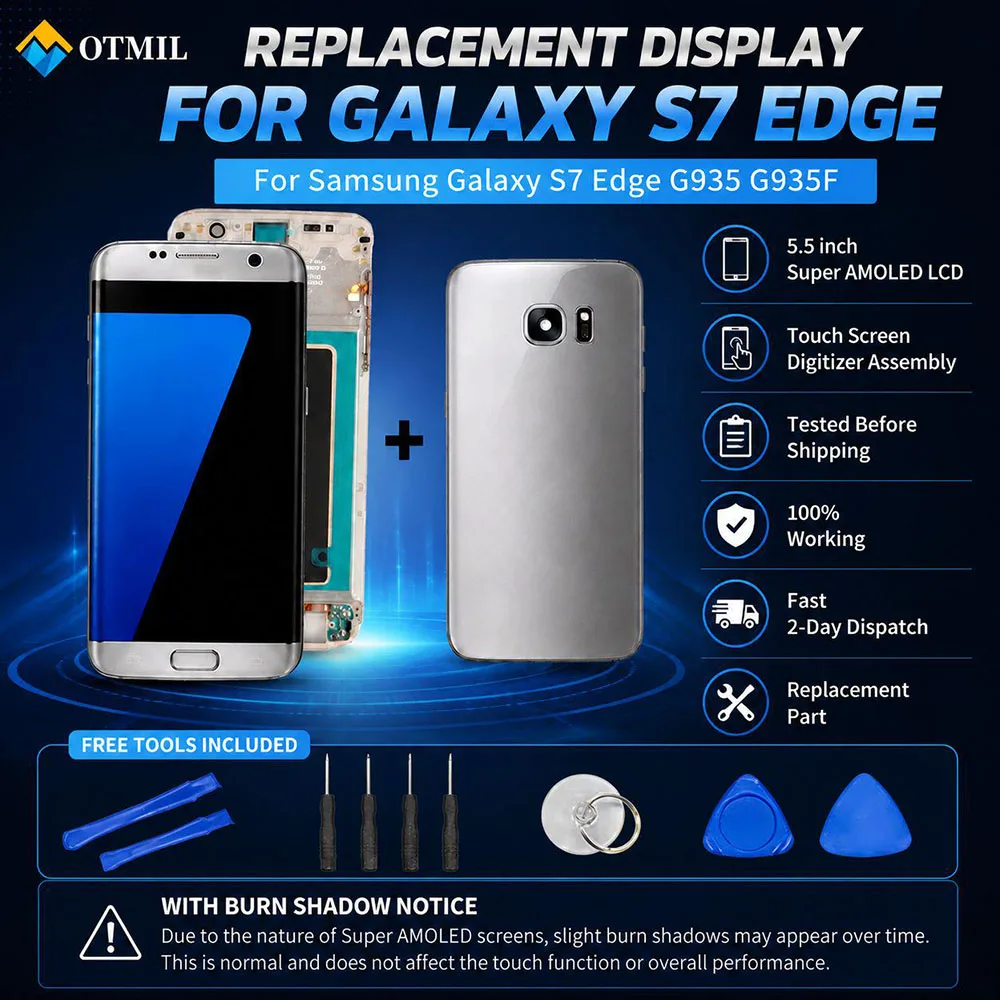 Фото AMOLED-дисплей с эффектом выгорания пикселей для Samsung S7 Edge 5.5'' S7 EDGE G935 G935F, LCD-дисплей с задней крышкой и инструментами для ремонта №2