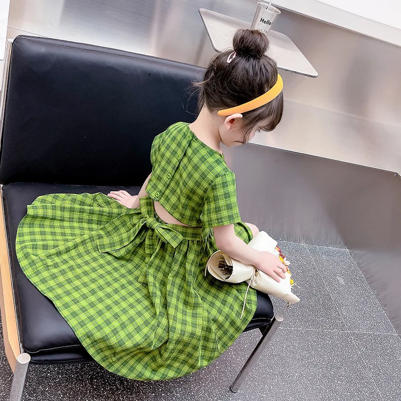 

Green Plaid Button Breasted Girl Dress