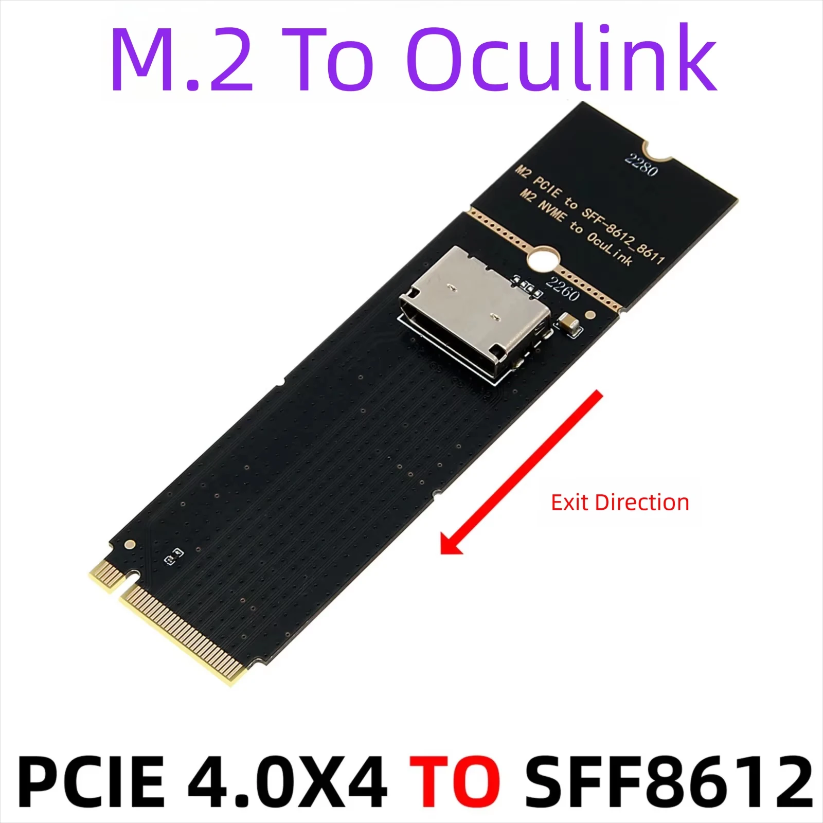 Фото Адаптер M.2 NVMe на Oculink (гнездо) SFF-8612, карта-адаптер PCIe x4 для накопителей U.2 Gen 4 №4