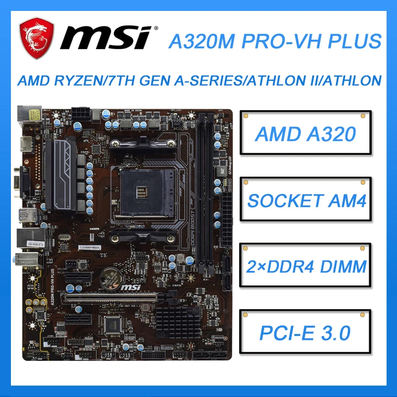 

Motherboard Socket AM4 MSI A320M PRO-VH PLUS AM4 Motherboard DDR4 32GB AMD A320 PCI-E 3.0 USB3.1 Micro ATX For RYZEN 3 3200G cpu