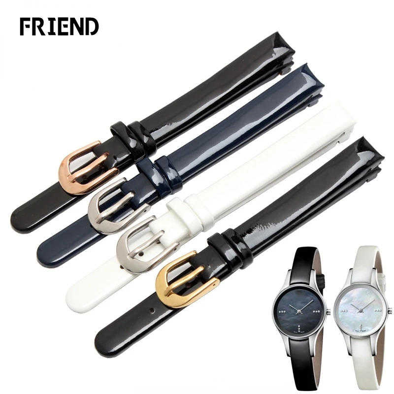 

Black White Arc Strap Watch Strap Leather for CK Watch K43231/K43232/K43236 Genuine Leather Highlight Belt Female 10mm