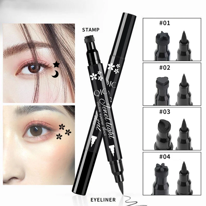 

New Double-Head Liquid Eyeliner Stamp 2 In1 Eyeliner Stamp Black Star Moon Flower Love Heart Seal Eye Liner Quick Dry Cosmetics