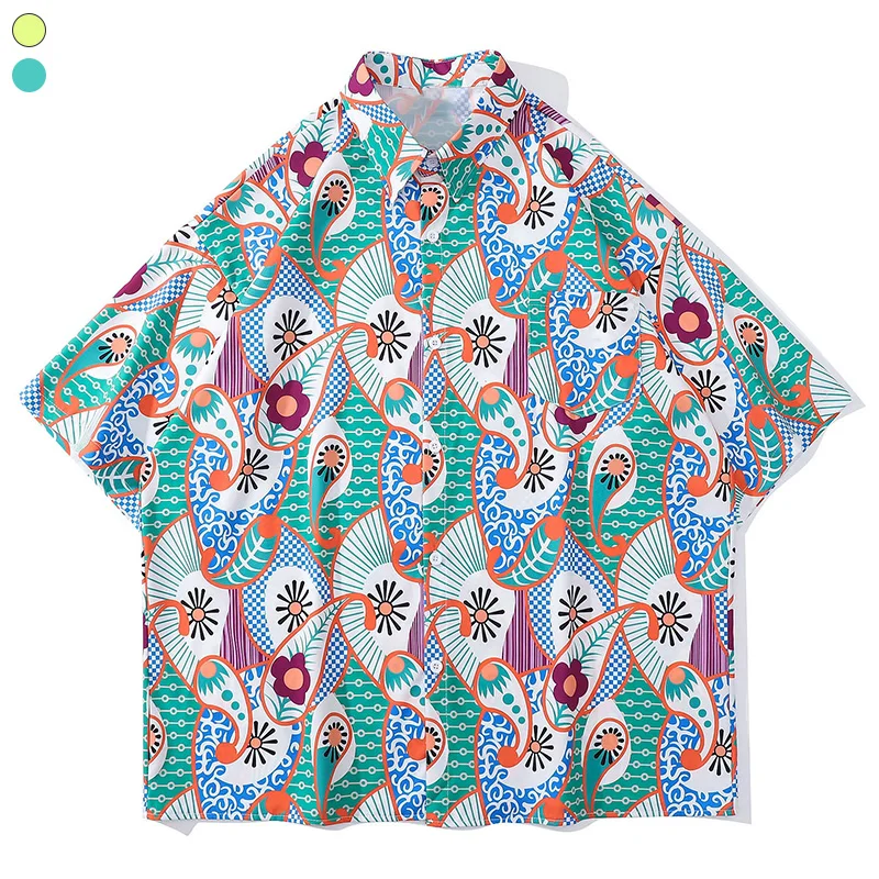 

New 2022 Summer Men's Shirt Hawaiian Casual Camisa Fashion Flower Printed Beach Holiday Short-Sleeve Blouses Tops Broadcloth