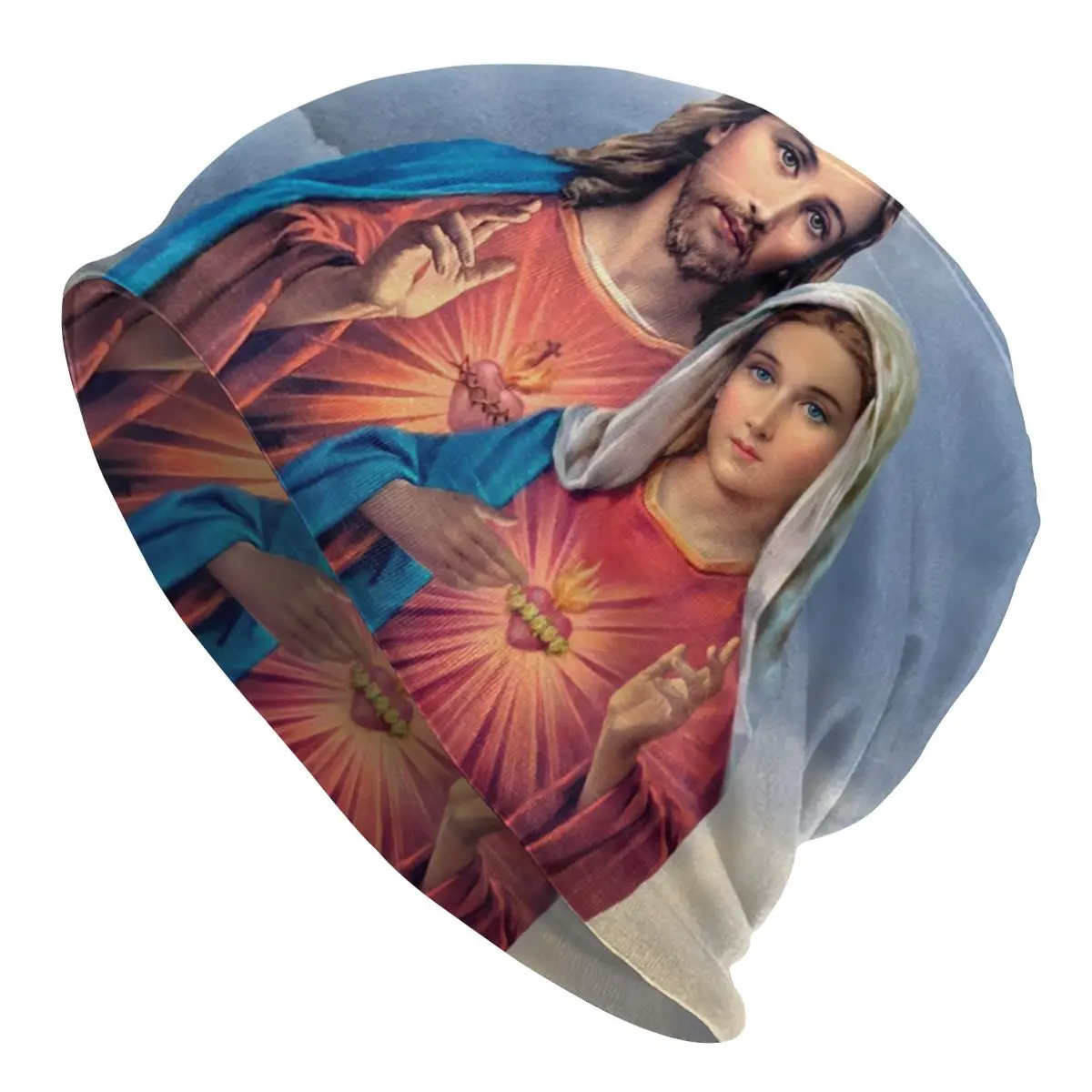 

Sacred And Immaculate Hearts Skullies Beanies Caps Winter Warm Knitting Hats Unisex Adult Catholic Jesus and Mary Bonnet Hats