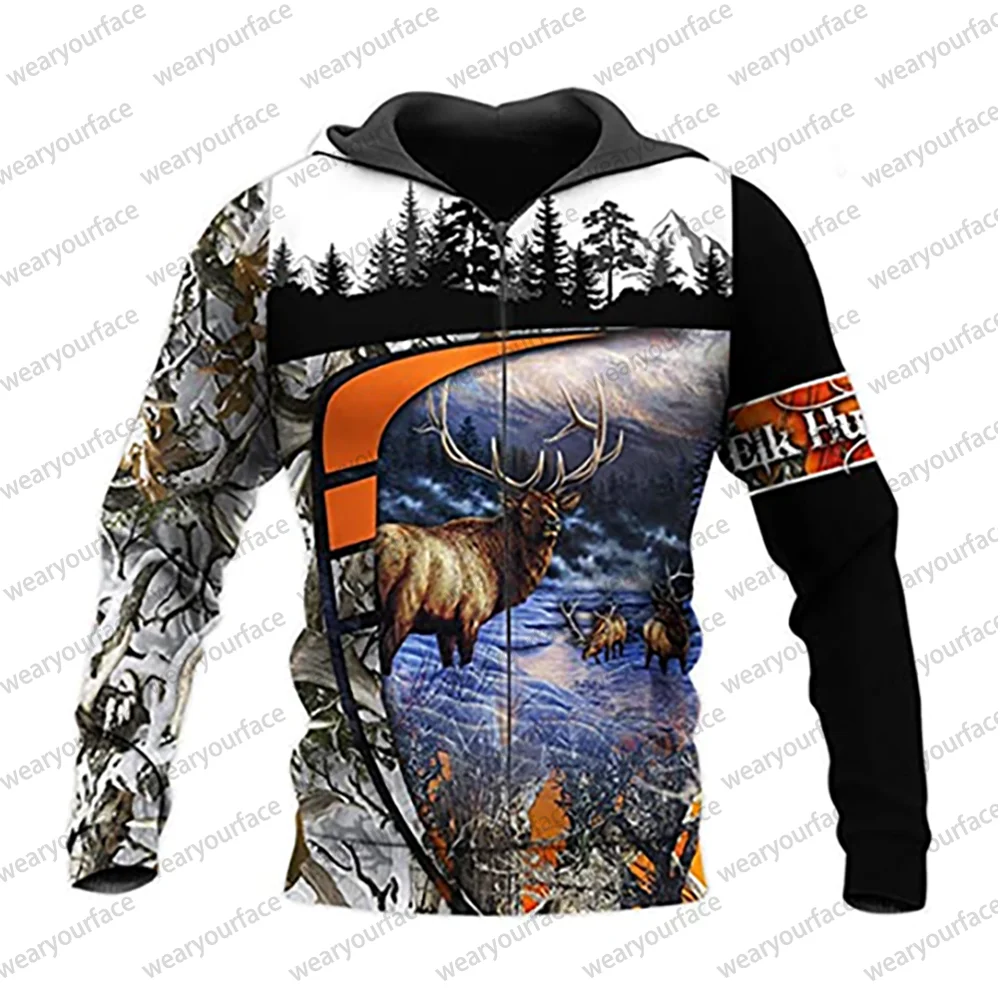 

Deer Hunting 3D All Over Printed Crewneck Sweatshirts Zipper Hoodie Sports Casual Streetwear Vocation Men Unisex Clothing