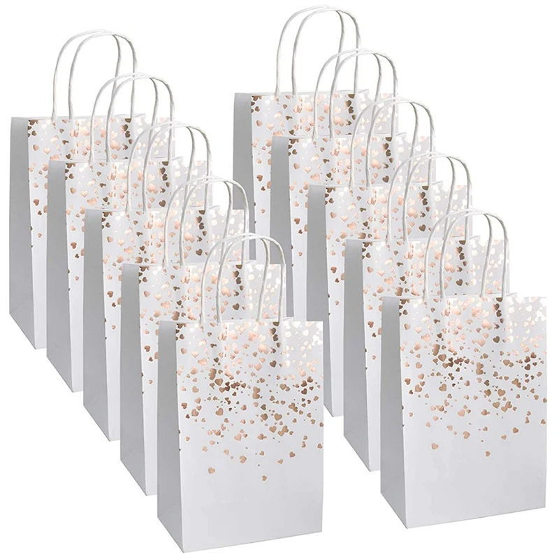 

10 Pcs Kraft Paper Bag Hot Stamping Love Paper Bag Kraft Birthday Paper Bag With Handle For Party Shopping