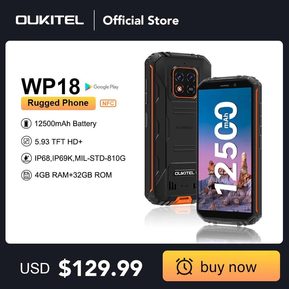 [in stock] Oukitel WP18 Rugged Smartphone 4G+32G 5.93 12500mAh Android 11 Mobile Phone HelioA22 13MP Quad Core Cell Phone