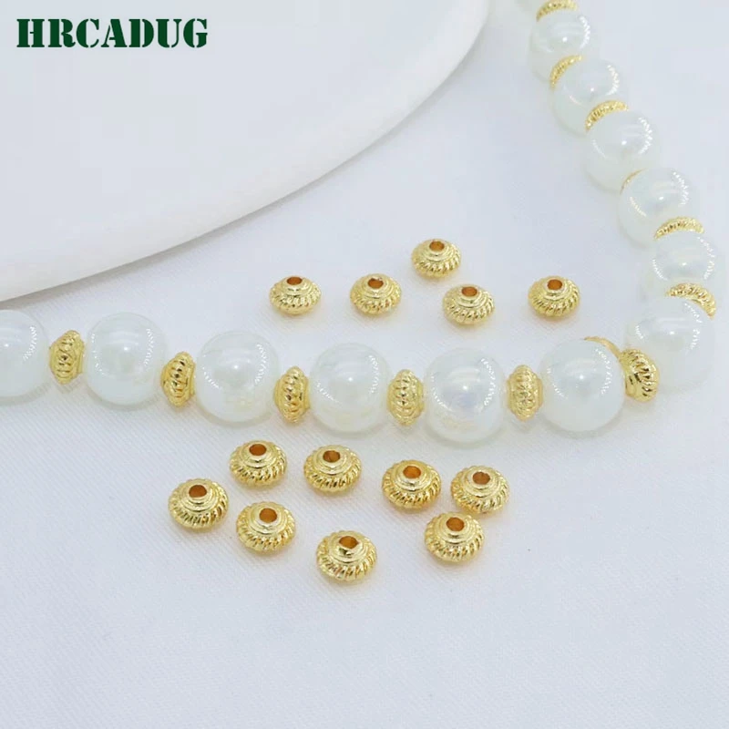 5mm*3.2mm Wheel Bead DIY Accessories 18K Gold Plated Round Texture Spacer Beads For Bracelet Jewelry Materials Beads Separators
