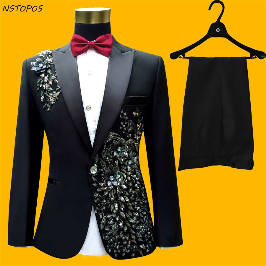 

Workmanship Heavy Stage Suit Men Wedding Beads Suits Costume Homme Paillette Suit Party Event DJ Stage Costume Homme Slim Suit